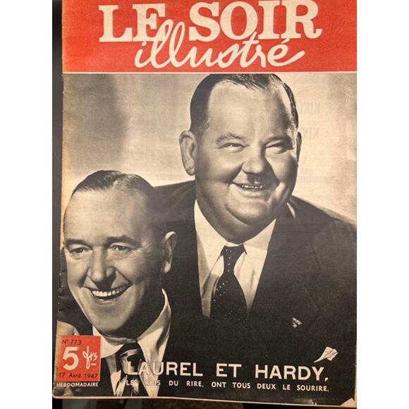 RARE 1947 French Le Soir Illustre Laurel and Hardy Magazine Stan Laurel Oliver - Picture 1 of 7